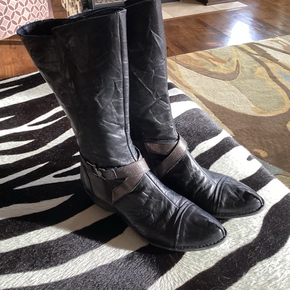 Dorking Black Leather Mid Calf Boot Sz 40